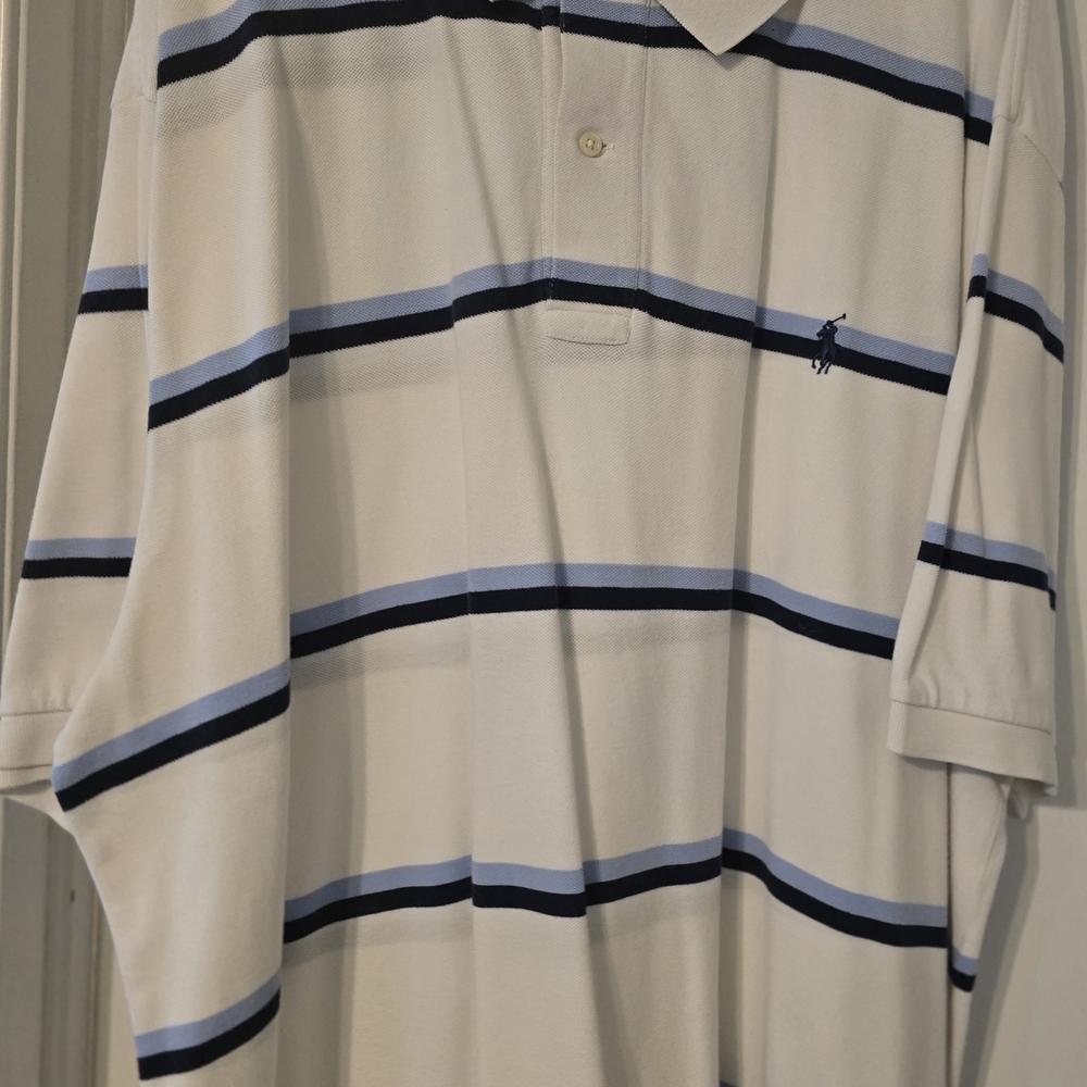 Ralph Lauren Cream and Blue Striped Polo Shirt